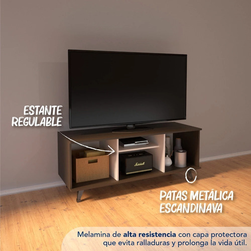 Mueble Para Tv Rack 3 Compartimientos 1 Estante Regulable Color Wengue