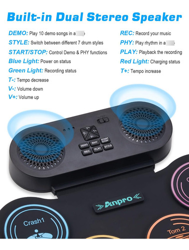 Juego De Batería Eléctrica Anpro Modelo 9 Almohadillas Con A 9 Drum Pad Con Altavoces Estéreo Duales