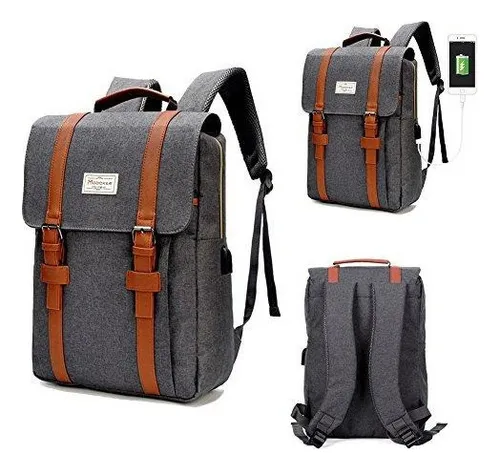 Modoker Mochila Vintage Estilo Cl sico Gris Oscuro MercadoLibre