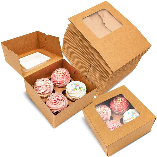 Cajas Kraft Cupcakes 4 Insertos Y Ventana Bodas Y Cumpl...