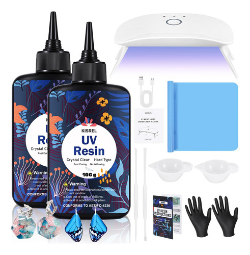 Kisrel Kit De Resina Uv 200g Con Luz Uv Para Joyería