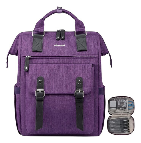 Mochila Impermeable + Cartuchera Para Laptop De 15.6 Violeta