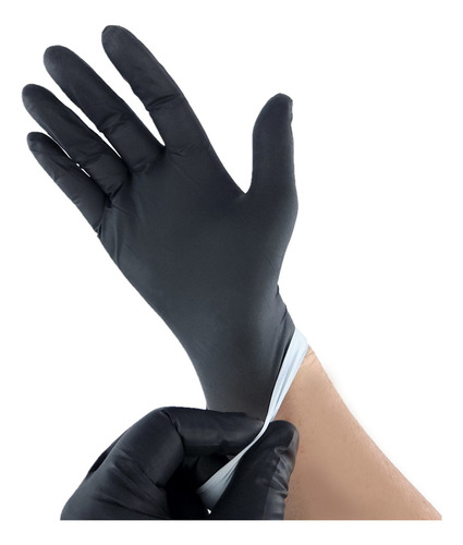Guantes De Nitrilo Resistentes Uso Rudo Color Negro Talla L