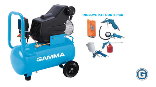 Compresor Aire Gamma G2852k 1,5hp 25lts Monofásico Kit 5 Pcs