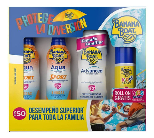 Protector Solar Banana Boat Kit 4 Pzas 50 Fps Aqua Protect
