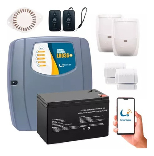 Kit Central Alarme Wifi 6 Sensor Bateria Sirene Lr03sw Lider
