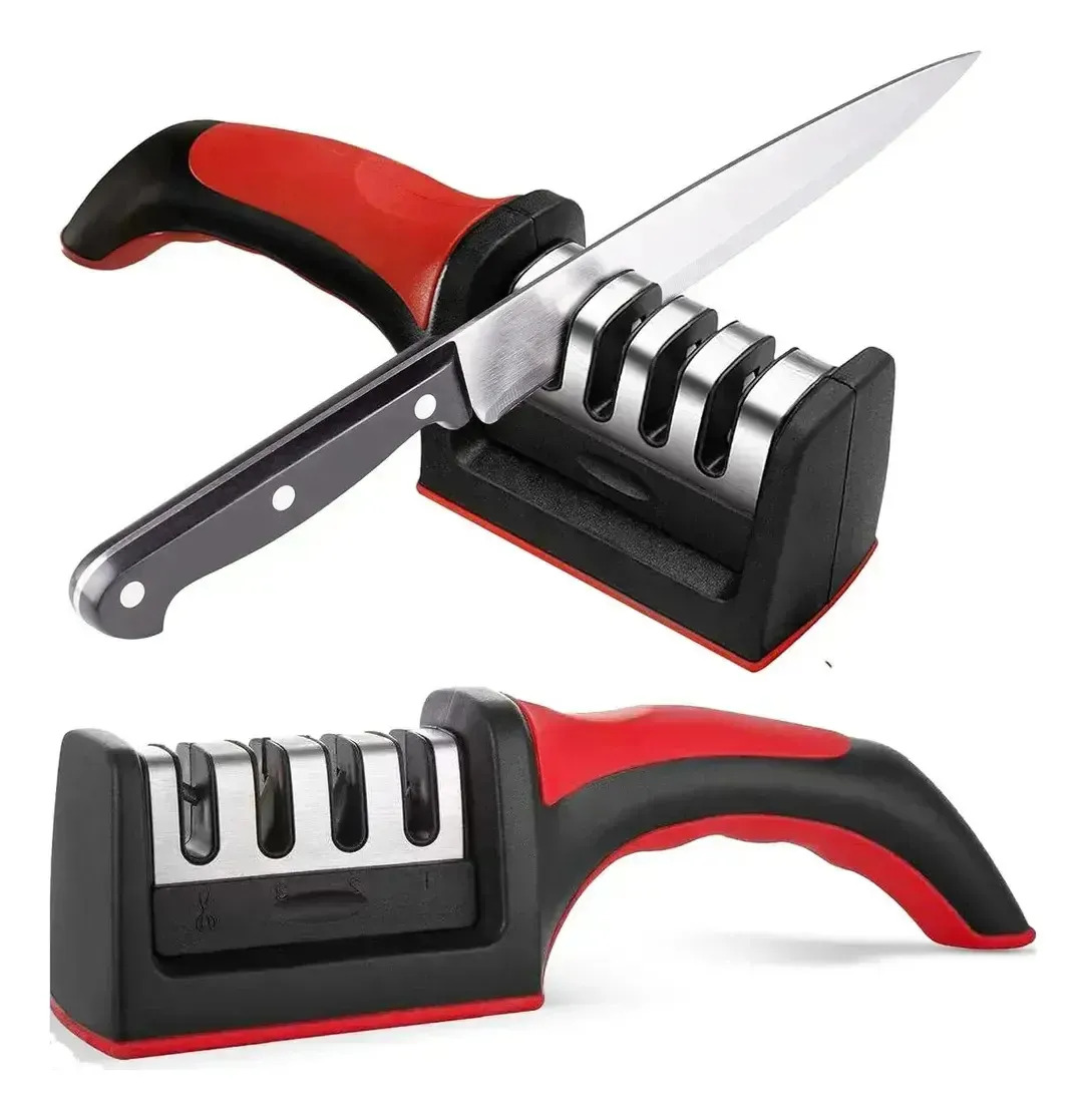 Afilador Manual de Cuchillos y Tijeras de Cocina 4 en 1, Profesional y Antideslizante