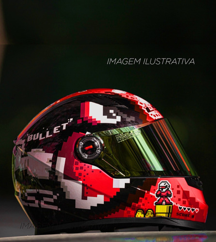 Capacete Moto Ls2 Ff358 Bullet Pixel Pixels Preto Vermelho