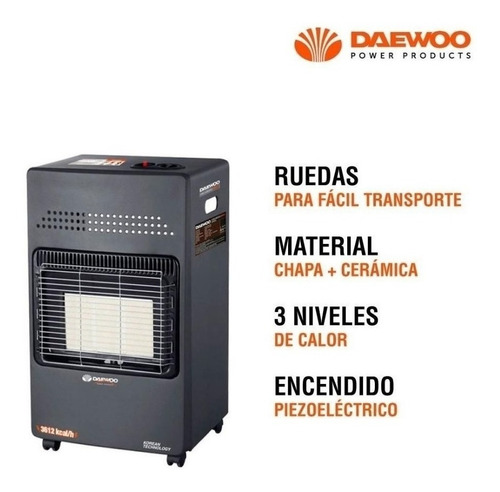 Estufa Daewoo Garrafera Dany113 4200w Ruedas 3 Niveles