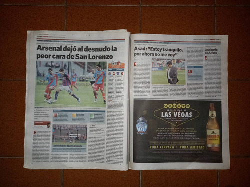 Diario Clarin 26-10-2011.colon/boca/arsenal/velez/argentinos (Usado)