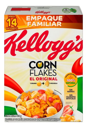 2 Pzs Kelloggs Cereal Hojuela De Maíz Corn Flakes 410gr