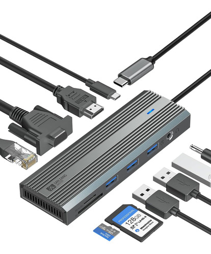 Sanzang Usb C Hub, Estación De Acoplamiento 10 En 1, Adaptad