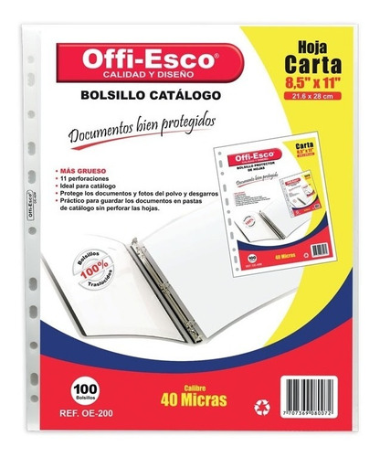 Bolsillo De Catalogo Carta Offi Esco Rf.oe-200/100 Bolsillos