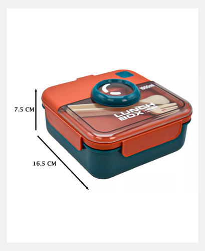 Vianda Lunchera Hermetica Cuadrada C/cubiertos Naranja