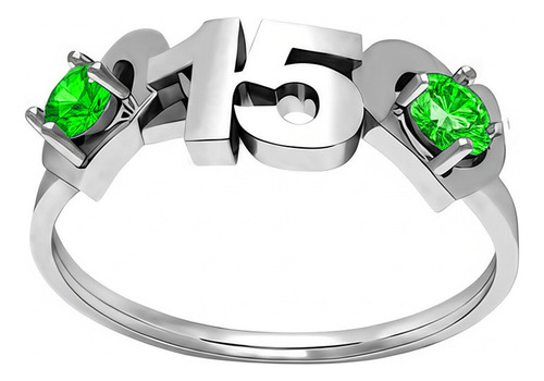Anillo 15 Años Corazones Plata 925 Certificada Esmeralda Plateado