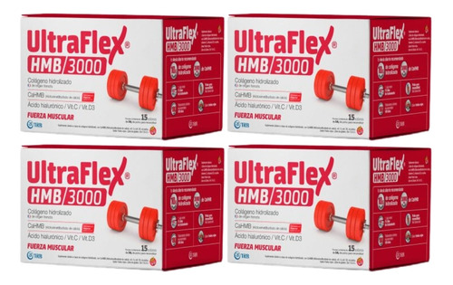 4un Ultraflex Hmb 3000 Colageno En Polvo 15 Sobres De 14g