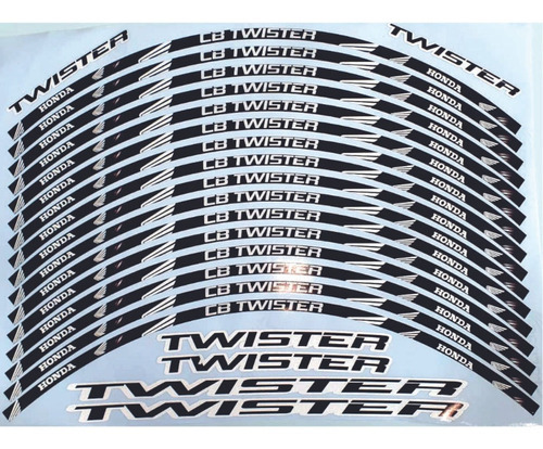 Friso Refletivo De Roda Honda Twister 22 Peças Preto E Prata