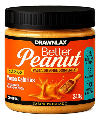 Pasta De Amendoim Pó 240g Sem Açúcar Menos Calorias Drawnlax