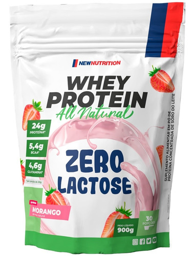 Whey Protein Zero Lactose All Natural 900g Newnutrition Sabor Morango