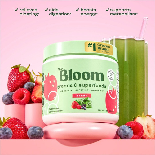 Superfood Greens En Polvo De Bloom Nutrition, Digestivo Berry