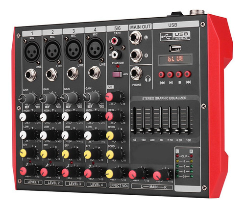 Mesa De Mezclas Para Live Mixer Portátil D6 Bt 6 Canales