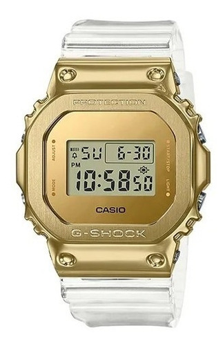 Relógio digital unissex Casio G-shock GM-5600sg-9 Cor da pulseira: branco, cor do bisel, cor de fundo dourado