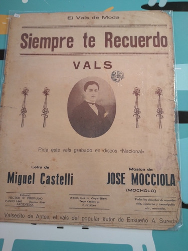 Partitura Vals Siempre Te Recuerdo  Castelli Mocciola