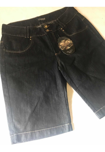 Bermuda Jeans Feminina 50 Plus Size Azul Escuro