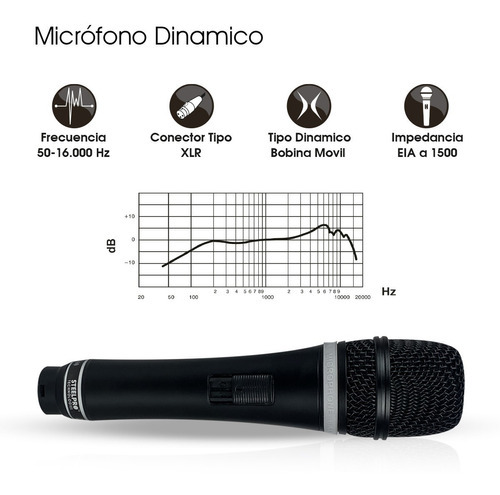 Imagen 2 de 2 de Microfono Dinámico Profesional Xlr Steelpro Mc-1360 Negro