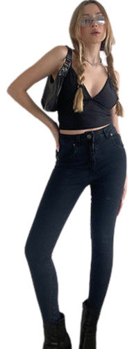 Jeans Chupin Mujer Negro Nevado Elastizado Calce Tiro Alto 