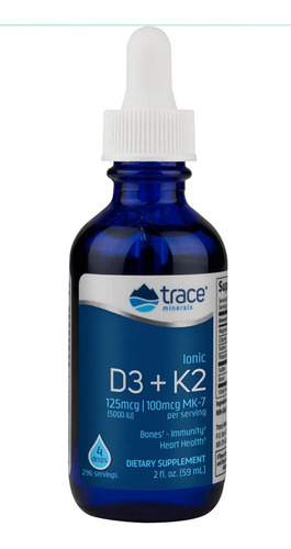 Trace Minerals | Vitamina Iónica Líquida D3 + K2 | 125 Mcg