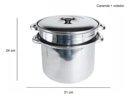 Olla Vaporera Y Colapasta De Acero Inoxidable 7 Litros 24cm