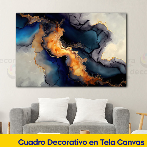 Cuadro Abstracto Dorado Azul Elegante Sala Canvas 60x40 Y6