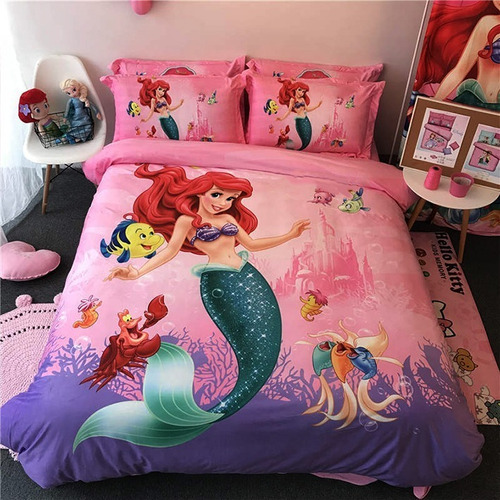 Jogo De Cama Casal Infantil 4 Pç C, Little Mermaid Bed Sheets Twin