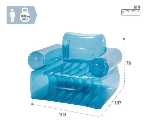 Poltrona Azul Puff Sofá Inflável Intex + Bomba De Ar Manual