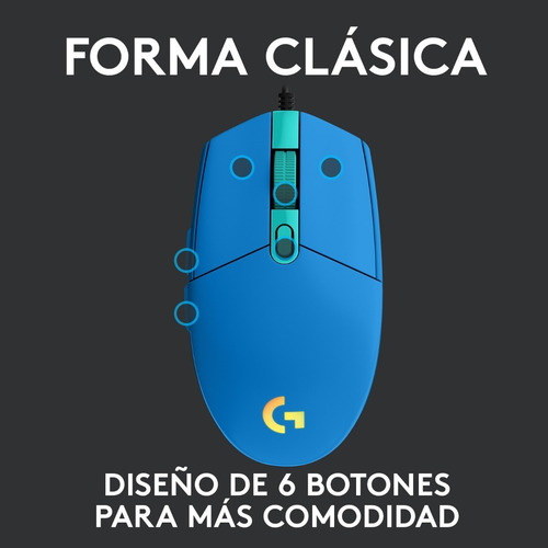 Imagen 6 de 9 de Mouse gamer de juego Logitech G Series Lightsync G203 azul
