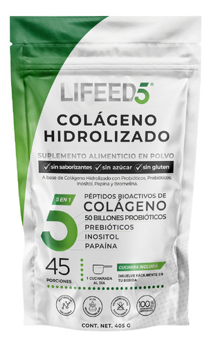 Suplemento Colágeno Hidrolizado Probioticos  Enzimas Digestivas Lifeed5 45 Porciones