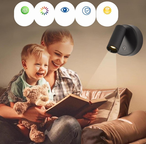 Aplique Lampara De Pared Dormitorio Recargable 360° Magnetic