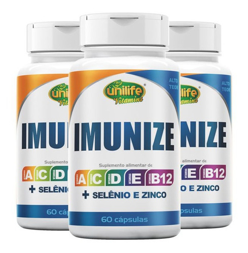 Kit 3 Imunize Vitaminas A,c,d,e,b12+selênio E Zinco Unilife Sabor Sem Sabor