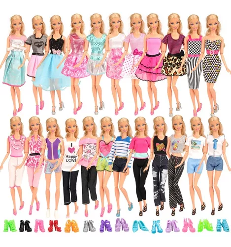 Kit Lote Com 3 Conjuntos De Roupas Para Bonecas Barbie