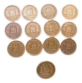 13 Monedas Serie Compl 20 Centavos Cobre 1942 - 1953(a29-26