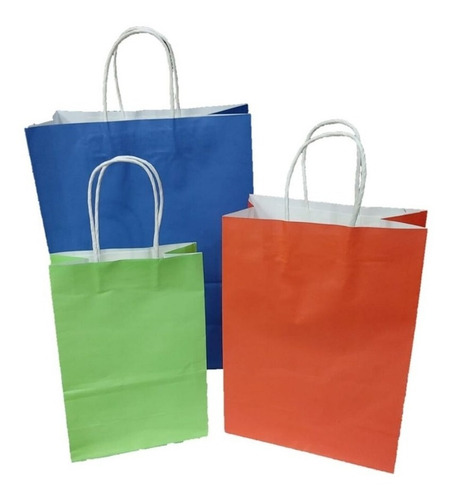 Bolsas De Papel Con Asas Grande, Pack X 12 Varios Colores