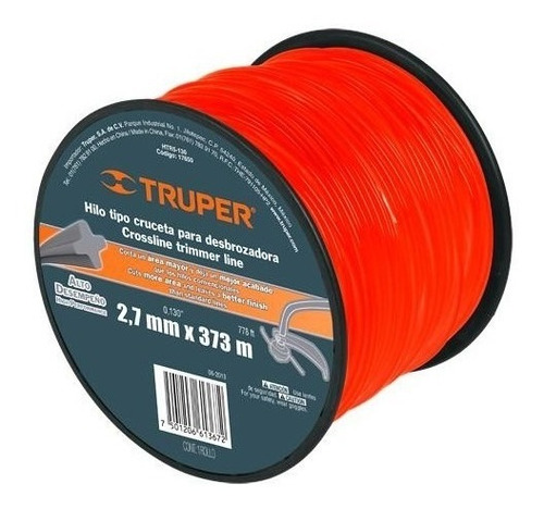 Nylon Guadañadora Carrete 5 Lb 2.7mm 373mtrs Rojo Truper 