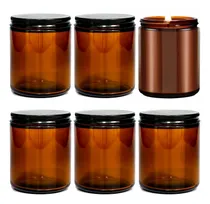 Comprar 6 Envases Velas Frascos Cristal Ambar Premium 210ml Con Tapa