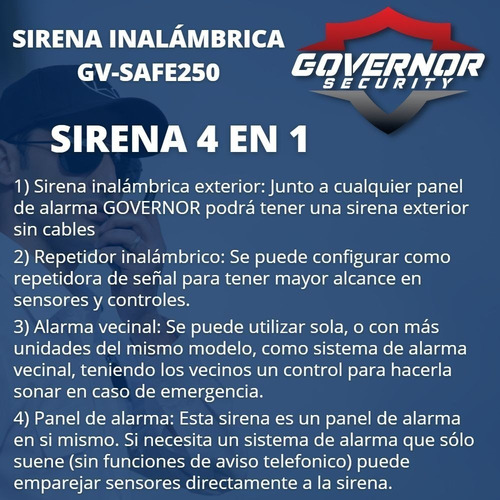 Sirena Inalambrica Exterior Para Alarmas Governor Safe250