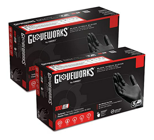 Guantes Nitrilo Negros Desechables, 5 Mil, Texturizados.