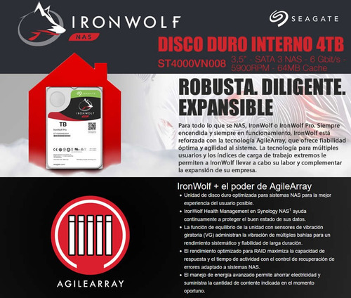 Imagen 3 de 7 de Disco Rigido 4tb Seagate Ironwolf Nas 5900rpm 64mb