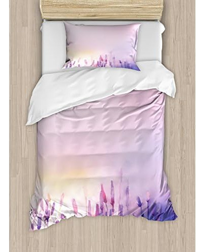 Flower Duvet Cover Set, Blurred Lavenders In The Meadow...