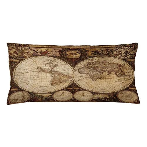 Funda De Cojín Mapa Mundial Antiguo, 36  X 16 , Marró...