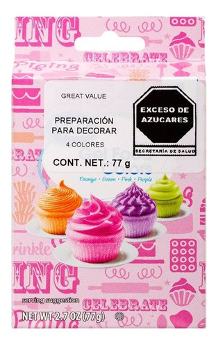 Preparación Icing Para Decorar Great Value 4 Colores 77 G